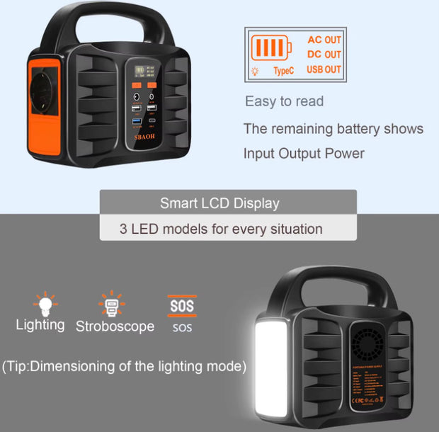 Draagbare Krachtcentrale - 150W - Stroomgenerator - 99 Wh Lithium - Snel Laden - Camping Zonnegenerator - Powerbank - Generator - LED Lamp