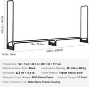 Brandhoutrek Metaal - met Waterdichte Hoes - Stalen Frame - Gepoedercoat - Haardhout Opslag - 300kg Draagvermogen - Binnen en Buiten - 259x36x117cm - Zwart