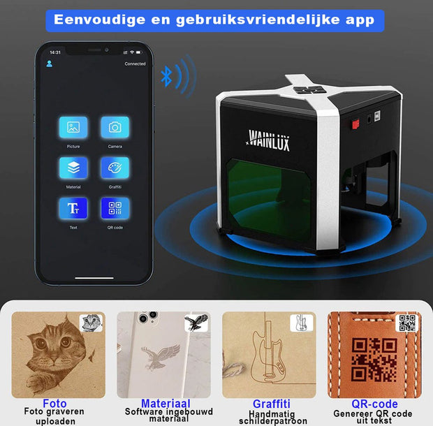 Laser Graveermachine - Laser Cutter Bluetooth Bestuurbaar - Graveermachine Makkelijk te Installeren - Zwart