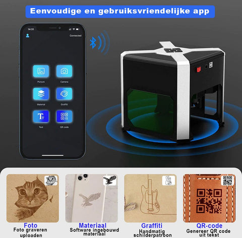 Laser Graveermachine - Laser Cutter Bluetooth Bestuurbaar - Graveermachine Makkelijk te Installeren - Zwart