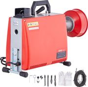 Afvoerreiniger - 250W Motor - 20m Staalkabel - 7 Verwisselbare Snijmessen - Handmatige Voeding - Duurzaam en Robuust - Effectieve Verwijdering van Verstoppingen - Geschikt voor Huishoudens en Bedrijven - Rood