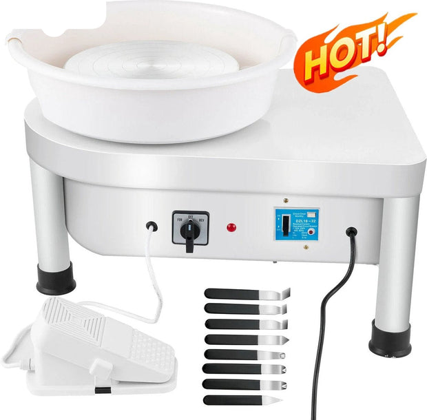 Pottenbakkersschijf Set - Inclusief Tools - Boetseerschijf - Draaischijf Pottenbakker - Pottenbakken Draaiplateau - Keramiek - 300W - 25CM - Wit