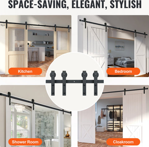 Schuifdeurbeslag - J-Vormig Systeem - 244 cm - 150 kg Draagvermogen - Soepel en Stil Glijden - Eenvoudige Installatie - Geschikt Voor Dubbele Deuren - Perfect Voor Slaapkamers, Kasten, Badkamers