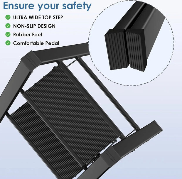 Ladder 4 Treden - Opstapkruk - Trap - Draagbare Trapladder - Antisliptreden - Opvouwbaar - 45x84x101 cm Afmetingen bij Uitklappen - Maximaal Belastbaar Gewicht 150 kg - Zwart