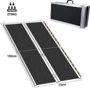 Oprijplaat Brug Draagbaar 152cm - Oprijplaat voor rollators Rolstoelen - Aluminium Rolstoelhellingbaan tot 270 kg - Rijgoot Drempelhelling - Opvouwbaar antislip oppervlak