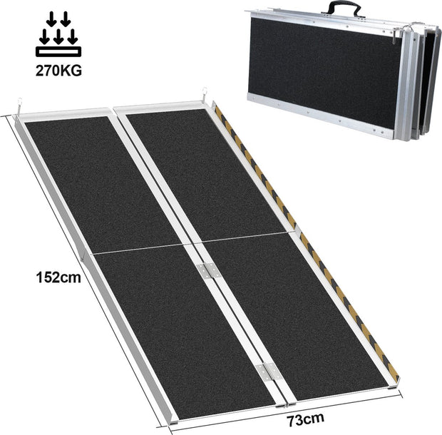 Oprijplaat Brug Draagbaar 152cm - Oprijplaat voor rollators Rolstoelen - Aluminium Rolstoelhellingbaan tot 270 kg - Rijgoot Drempelhelling - Opvouwbaar antislip oppervlak