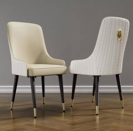 Dining Room Chairs - Dining Table Chairs - PU Leather - 2 Pieces - Golden Lion Pull Ring - Cream White