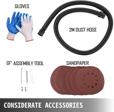 Elektrische Gipsplaatschuurmachine - Polijstmachine - Uitschuifbare Schuurmachine - Wandschijfschuurmachine - Met Vacuümzak - Met Schuurpapier - Met Vacuümslang - Met Handschoenen - 750W - Stofafzuiging - Verstelbaar