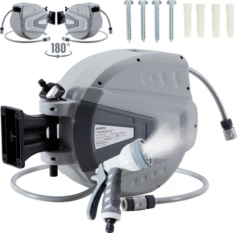 Tuinslanghaspel - Tuinslang - Waterslangslang met Snelkoppeling - 20 m - Grijs