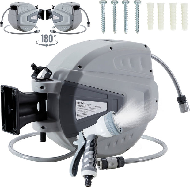 Tuinslanghaspel - Tuinslang - Waterslangslang met Snelkoppeling - 20 m - Grijs