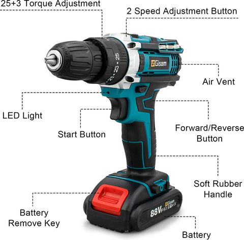 Boormachine - Accu Boormachine - Schroefmachine - Elektrische Boormachine - Elektrische Schroefmachine - Met Accessoires - 2x Accu - 18V - 1500Mah