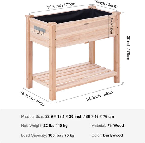 Verhoogde Houten Kruiden/Plantenbak - Plantenbak - Kruidenbak - Groenten Bak - Plantenrek - Verhoogde Plantenbak - Incl Opbergplank - Incl Ophang Haken -
