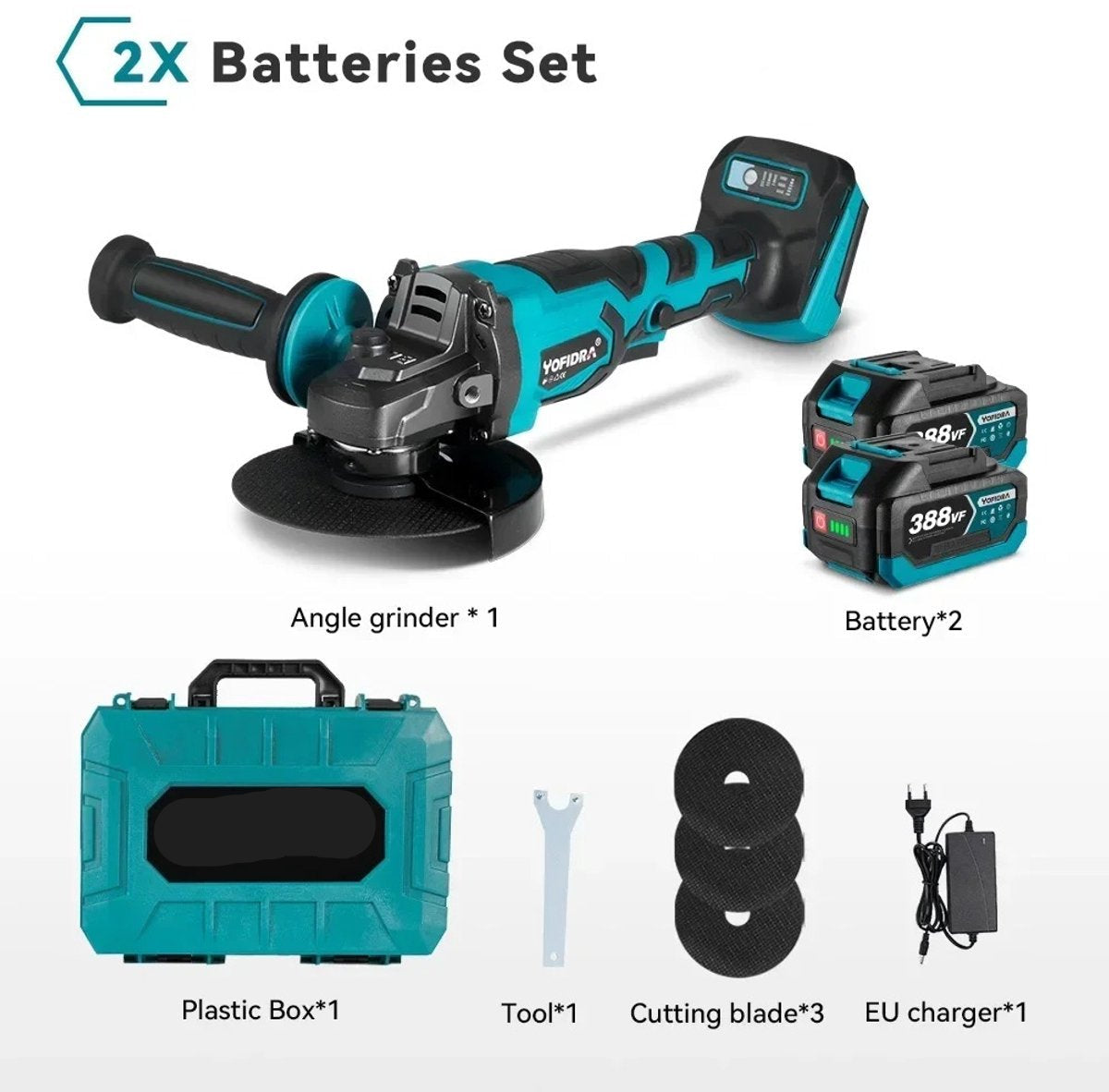 Slijpmachine - Haakse Slijper - Slijper - Elektrische Slijper - 2x Accu - Met Koffer - Met Accessoires - Blauw