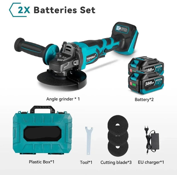 Slijpmachine - Haakse Slijper - Slijper - Elektrische Slijper - 2x Accu - Met Koffer - Met Accessoires - Blauw