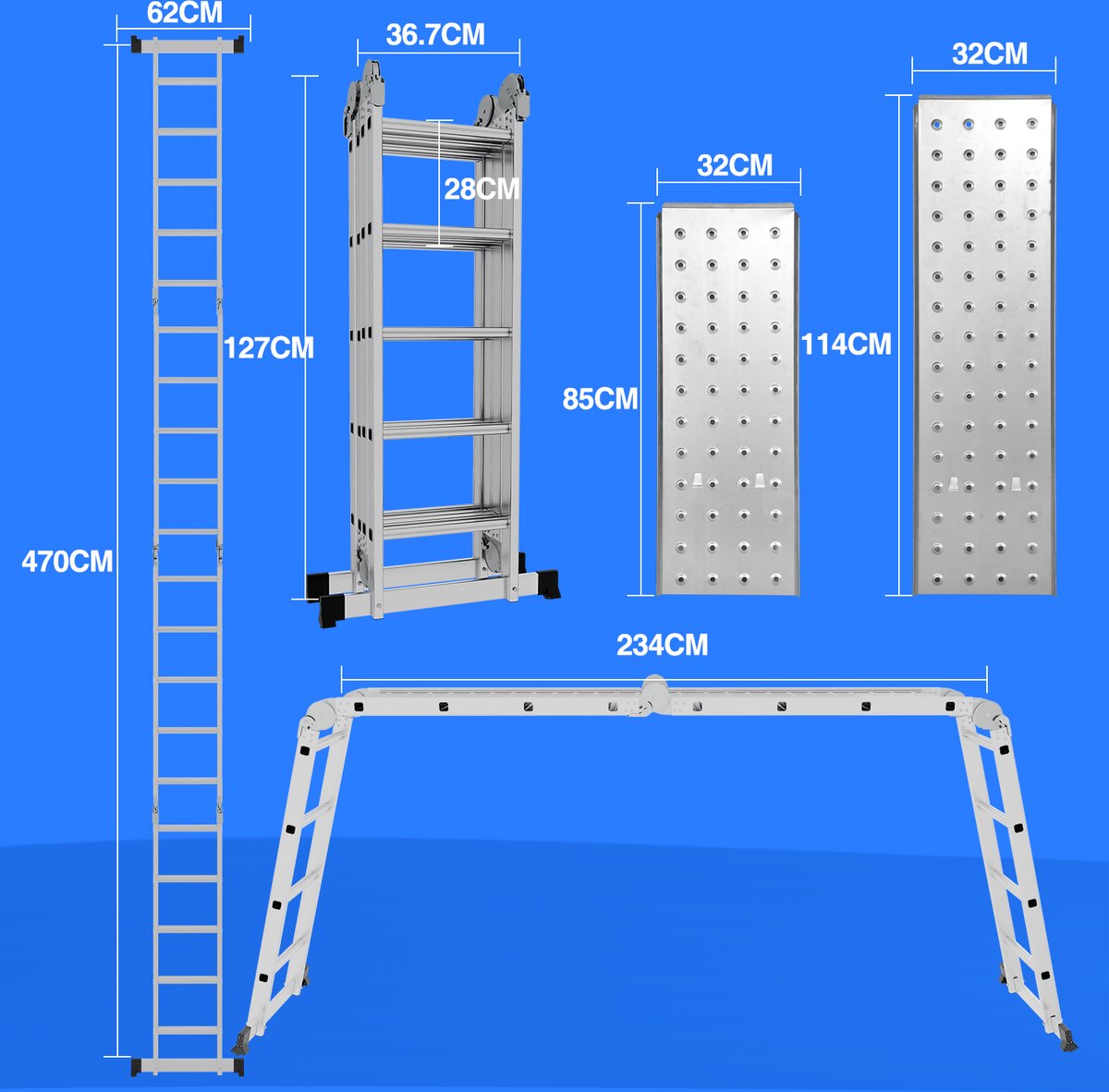 Folding ladder 4x4 Leaning ladder Aluminum Multifunctional ladder Extension ladder