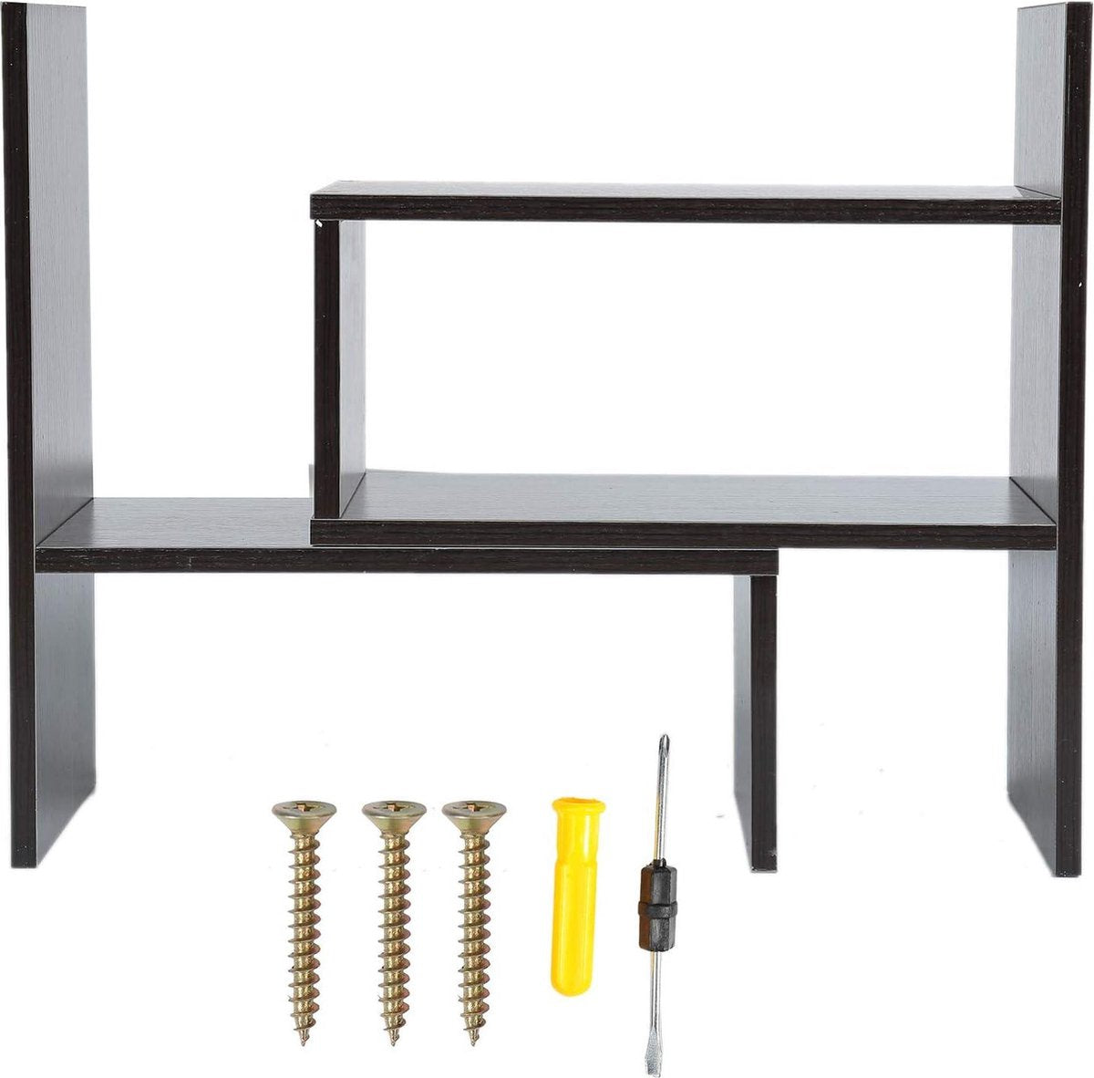 Storage Rack DIY Table - Adjustable Desktop Bookcase Organizer for Office Home - Wood Color(Black Walnut)