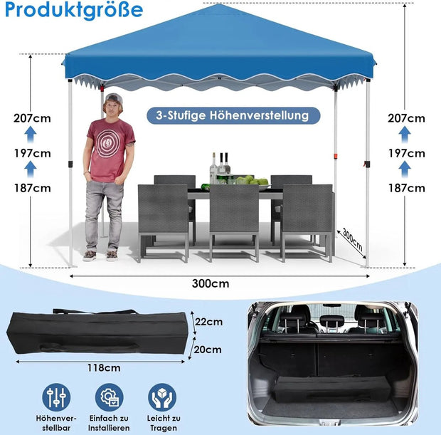 Paviljoen Partytent - Partytent - Opvouwbaar - Gemakkelijk op te zetten - Waterdicht - 300 CM x 300 CM - Blauw
