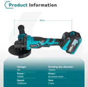Slijpmachine - Haakse Slijper - Slijper - Elektrische Slijper - 2x Accu - Met Koffer - Met Accessoires - Blauw