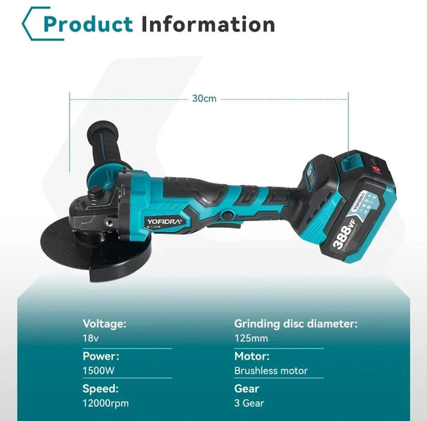 Slijpmachine - Haakse Slijper - Slijper - Elektrische Slijper - 2x Accu - Met Koffer - Met Accessoires - Blauw