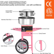 Cotton Candy Machines - Cotton Candy Machine - Electric Cotton Candy Machine with Cart - With stainless steel bowl, sugar scoop and tray