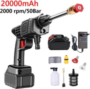 Draadloze Hogedrukreiniger - Met Accu en Oplader - 20000mAh - Hoge Druk Reiniger - Instelbaar - 50 BAR - Inclusief Waterslang - Zwart