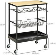 Rollende Barkar - Zwart - Drankwagen - Serveerwagen - Barkar Met Wielen - Theewagen - Keukentrolley