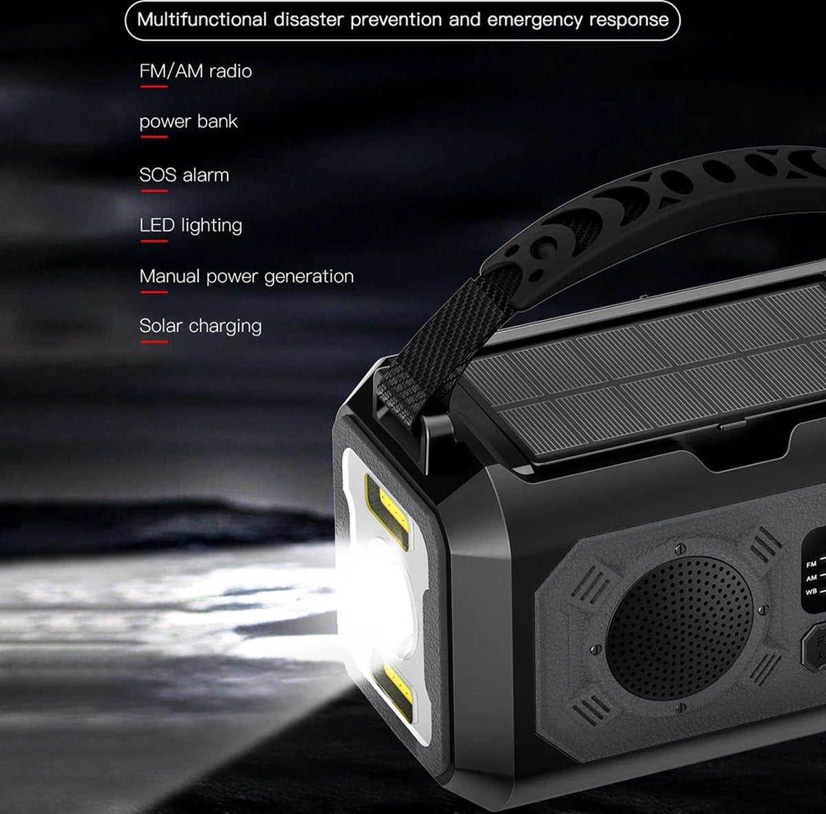 Noodradio - SOS Noodradio - Radio - Zonnepaneel - Led Verlichting - Zonne Energie - Emergency Radio - SOS Radio - QUORE