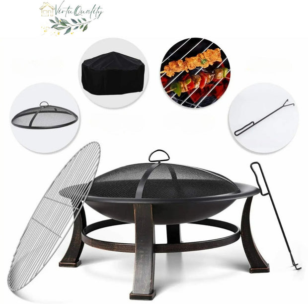 Ronde Vuurkorf - BBQ Grill - Kookrooster - Buitenhaard voor Tuin - 76 cm Breed