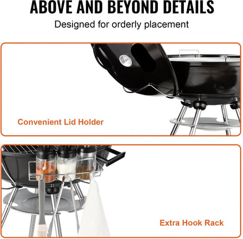 Houtskool Kogelgrill 56 cm - Draagbare BBQ Grill met Deksel - Grote Grilloppervlak - Zwart - 63 x 82 x 88 cm