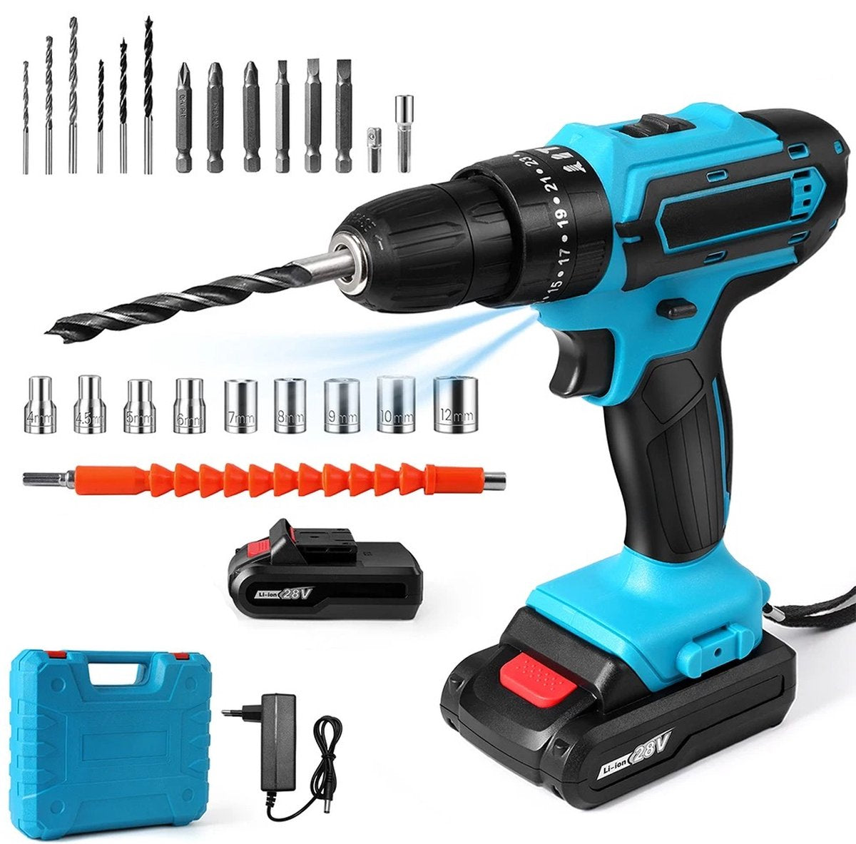 Koolborstelloze Elektrische Schroevendraaier - 1300NM - Snoerloze Slagmoersleutel - met LED-licht - Snoerloze Boormachine - Blauw