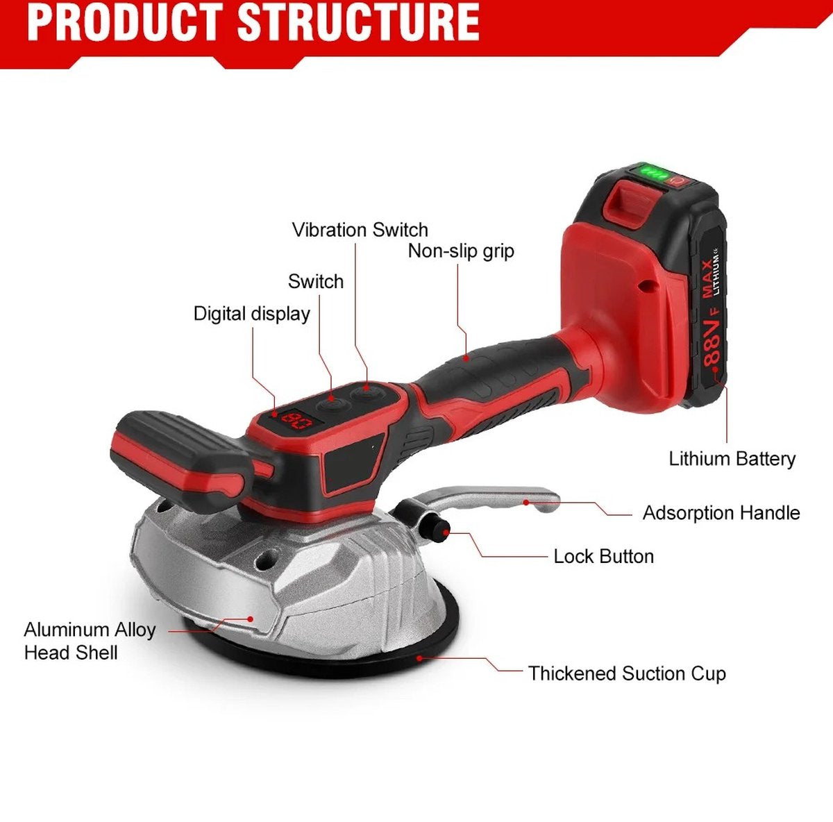 Tegeltiller - Tegelzuignap - Tegellifter - Tegelklem - Vacuum - Stenenklem - Tot 200kg - Elektrisch - Incl. 2x Batterij
