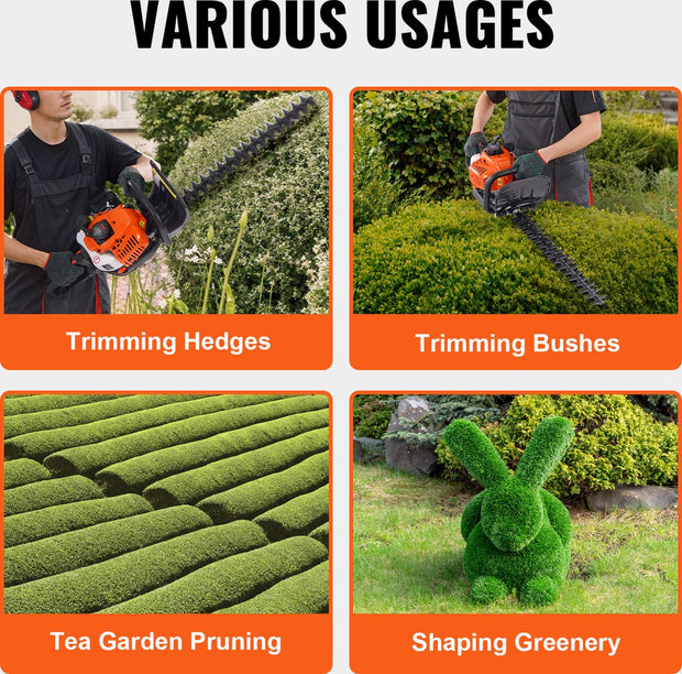 Heggenschaar Op Benzine - 108 x 23 x 24 cm - 26CC - 2-Takt - Met 8500 Tpm Biedt - Kan 180° Worden Gedraaid - Met Beschermende Handschoenen En Gehoorbescherming - Voor Van Tuinen - Boomgaarden - Landschapsgebieden - Theetuinen