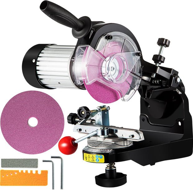 Aluminium Kettingzaag - Zaagkettingslijper - 230W - 3000 RPM - Werklamp & Antislip handvat - Kantelbare bankschroef - 5,5 Inch Slijpschijven - Breed toepasbaar