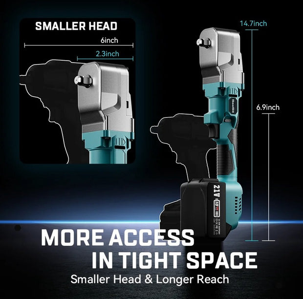 Haakse Slagmoersleutel - 1/2" - Slagmoersleutel Kit - Haakse Ratelsleutel - Met Koffer - Incl: Oplader, Accu & 4 Doppen -300Nm - 18V - Blauw