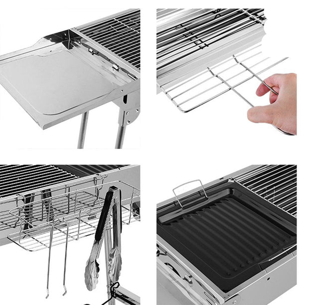 Grill Barbecue – Houtskool BBQ – Barbecues – Zijtafels – Draagbare Camping BBQ – Grill voor Buiten – RVS – 122 x 30 x 75 cm