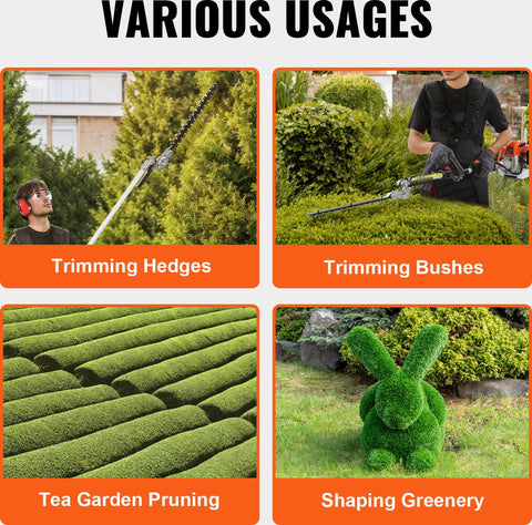 Heggenschaar Op Benzine - Met Beschermende Handschoenen En Gehoorbescherming - Voor Van Tuinen - Boomgaarden - Landschapsgebieden - Theetuinen - 26CC - 2-Takt - Met 8500 Tpm Biedt - Kan 270° Worden Gedraaid