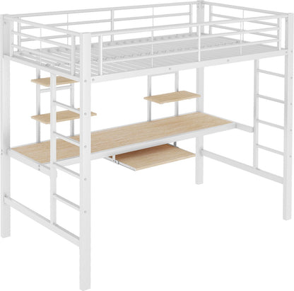 Kinderbed - Zonder matras - Zonder stoel - Metalen Bedframe met Bureau en Twee Boekenplanken - Geschikt voor Kinderen - Tieners en Volwassenen - 90x200 cm - Zwart