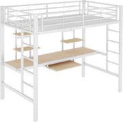 Kinderbed - Zonder matras - Zonder stoel - Metalen Bedframe met Bureau en Twee Boekenplanken - Geschikt voor Kinderen - Tieners en Volwassenen - 90x200 cm - Zwart