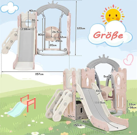 Multifunctionele Glijbaan Schommel Combinatie - Glijbaan - Schommel - Basketbalnet - Roze