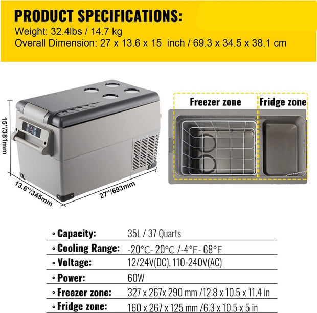 Auto Koelbox - Vriezer - Mini Vriezer - 35L - Koelbox 12V - Koelbox Elektrische - Mini Koelkast - Auto Koelkast - 12V