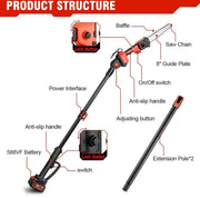 Telescopische Takkenzaag - Kettingzaag - Heggenschaar - Inclusief 2 Accu's