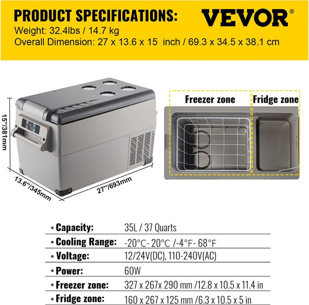 Auto Koelbox – Vriezer – Mini Vriezer – 35L – Koelbox 12V – Elektrische Koelbox – Mini Koelkast – Auto Koelkast – 12V