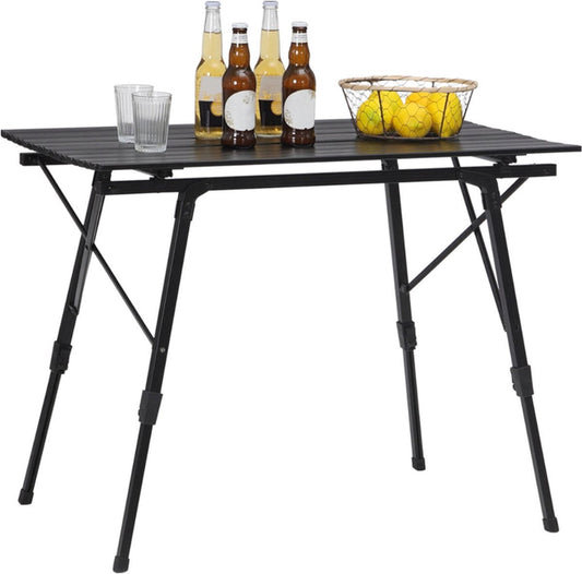 Campingvouwtafel - Opvouwbaar - 4 personen - Picknicktafel - Kinderen & Volwassenen - Verstelbare Hoogte - Zwart