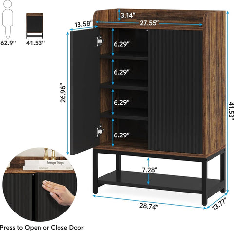 Praktisch Schoenenrek - Schoenenrek met 5 Niveaus - Schoenenkast - Schoenenrek Metaal Modern - Hout - 75 x 35 x 105 cm - Bruin