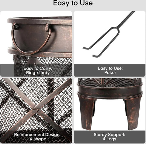 Vuurkorf - Terras Vuurplaats - BBQ - Stabiel en Solide - Antiek Romeinse Look - 45 cm x 58 cm