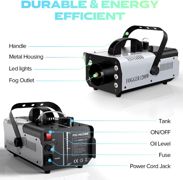 Rookmachine met verlichting - Ledverlichting - 6 Kleuren - 1200W - Mist machine - Bruiloft - Halloween - Feest