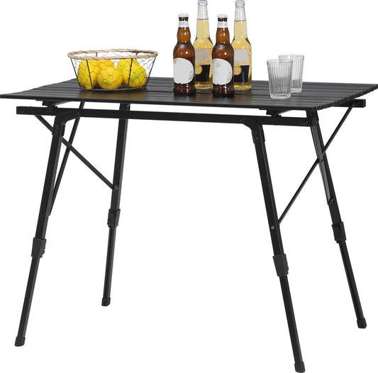 Campingtafel - Hoogte Verstelbaar - Aluminium - Zwart - 90x52.2x72cm