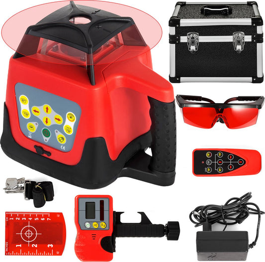 Bouw Laser Waterpas - Kruislijn Laser - Roterende Laserniveau - voor Aftekenen - Nauwkeurig Frame & Trusswerk Uitvoeren - Timmerwerk - Planken - Zelfnivellering 360° - Waterbestendig IP55 - Rood