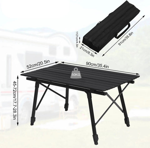 Campingtafel - Hoogte Verstelbaar - Aluminium - Zwart - 90x52.2x72cm