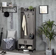 Kapstok - Garderobe rek - Kledingrek - 3 haken - Schoenen opslag - Plank - 2 deurtjes - Hout - Grijs - 60x34x170cm